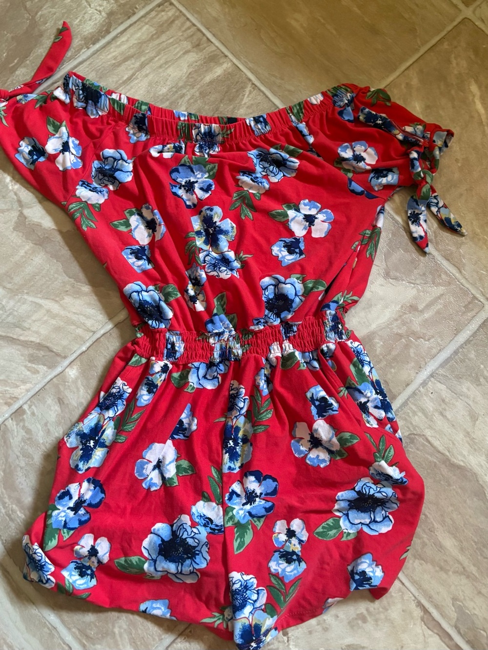 Derek Heart Red Floral Off-Shoulder Romper